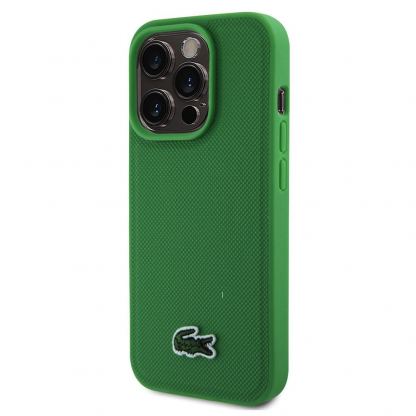 Lacoste Iconic Petit Pique Logo MagSafe Case - дизайнерски кожен кейс с MagSafe за iPhone 15 Pro Max (зелен)